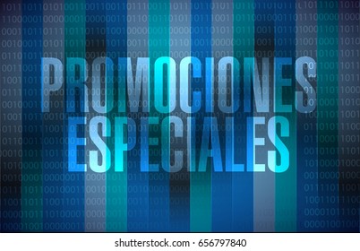special promotions in Spanish binary sign concept illustration design graphic
