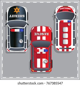 Special purpose cars. View from above. Vector illustration.