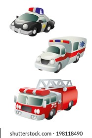 Special Purpose Vehicles Cars Police, Ambulance, Fire Truck. Vector Icon.