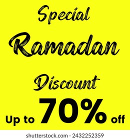 Special Ramadan Discount offer up to 70% off, Ramadan offer, up to 70% off, Ramadan discount offer with plain yellow background, Big sale