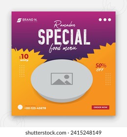 Special Ramadan Kareem Iftar date fall social media cover design, delicious Ramadan food menu post template, discount offer, restaurant web banner, abstract red colorful shape gradient background