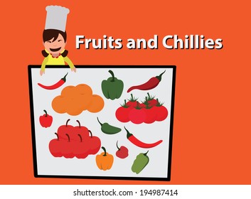 special recipe, fruits and chillies. concept vector illustration