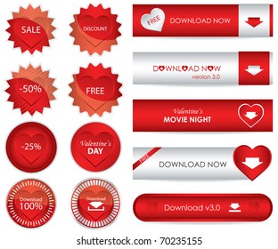 special red website download buttons - valentine's day edition