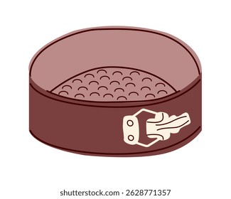 Special round baking dish for airy sponge cake. Kitchen utensil, isolated on white background. Metal baking dish for desserts. Cartoon vector illustration.	

