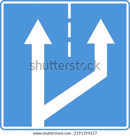 Special rules road signs. The direction of movement along the lanes. Divided road sign. Two lanes of traffic on the blue square. Vector image.