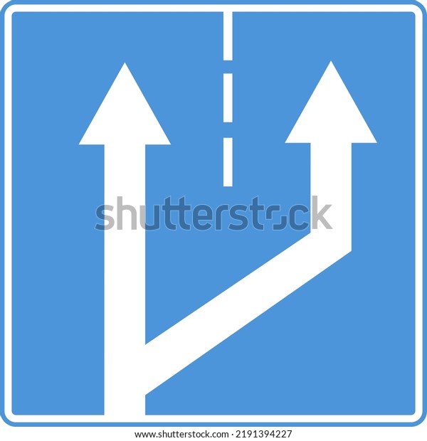 Special rules road signs. The direction of\
movement along the lanes. Divided road sign. Two lanes of traffic\
on the blue square. Vector\
image.