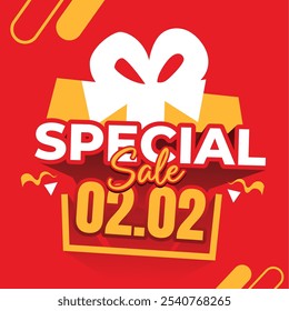 Special Sale 02.02 banner with vibrant red background, bold 'Special Sale' text, and a gift icon, highlighting exclusive offers for early month sale event.