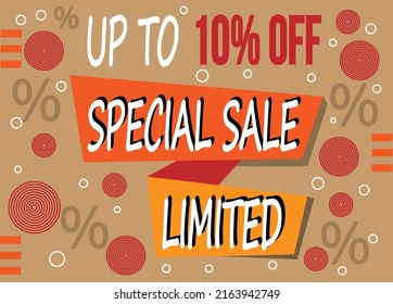 Special sale 10% discount. Banner with 10% price reduction on limited product units.