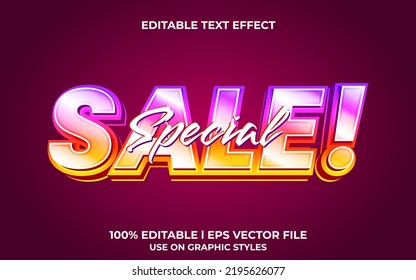 Special Sale 3d Text Effect With Trendy Theme. Typography Template For Promotion Product