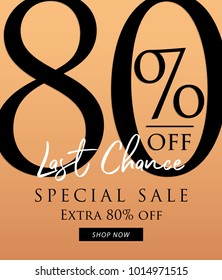 Special Sale 80 percent heading design on orange background for banner or poster. Sale and Discounts Concept. Vector illustration.