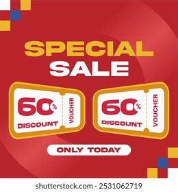 Special Sale Banner with 3D 60% Discount Vouchers 