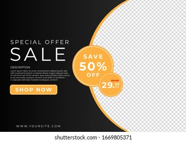 Special sale banner color black background shoping design with space for picture. vector illustration.