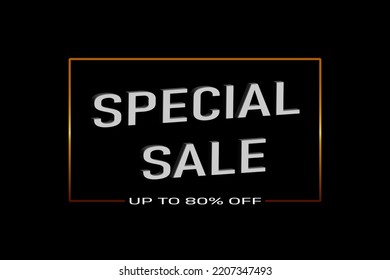 Special sale black banner up to 80% off with offer details in luxury style. Banner with 3d text in gold frame. vector