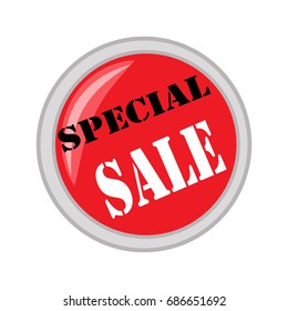Special sale button. Large banner for advertising. Colorful circle on white background. Offer discount sale on market. Selling offer. Big banner for advertising. Design element. Vector illustration