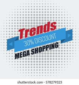 Special sale or discount offer ribbon banner with radial halftone dot background