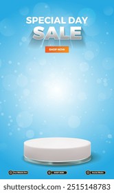 special sale discount portait template banner with blank space 3d podium for social media post product sale with abstract gradient blue background design 13