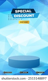 special sale discount portait template banner with blank space 3d podium for social media post product sale with abstract gradient blue background design29