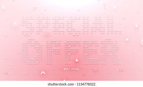 Special sale offer pyramids lettering with trendy geometric elements for promotion placards, posters and brochures. Eps10 vector illustration.