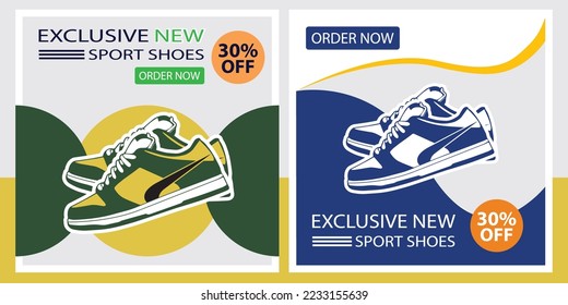 Special sale offers social media post design. Sport fashion shoes brand product. Social media banner post template. Shoe ad banner design, shoe social media banner, web ads. Vector.