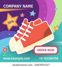 Special sale offers social media post design. Kid fashion shoes brand product. Social media banner post template. Children shoe banner design, shoe social media banner, web ads. Vector.