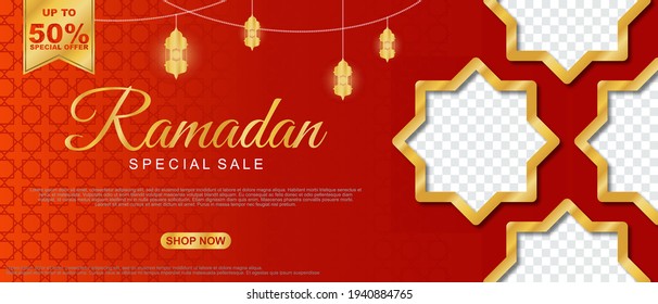 Special Sale Ramadan Sale Islamic Ornament Lantern Banner Template. Suitable for social media post and web header. vector illustration