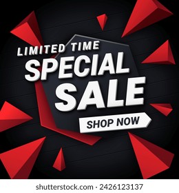 Special Sale With Red Black Banner. Special Offer. Vector illustration. Limited Time. Shop Now.