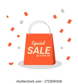 special sale with shopping bag and confetti vector illustration