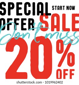 Special Sale V2 20 percent (don't miss) vector heading design fashion style  for banner or poster. Sale and Discounts Concept.