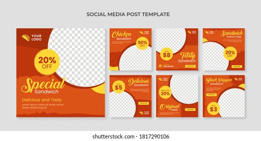 Special Sandwich Social Media Post Template. Food Square Banner For Restaurant And Cafe