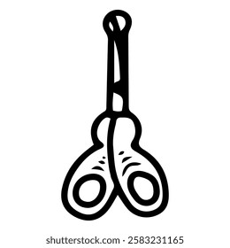 Special scissors for cutting newborn nails. Hand drawn doodle. Caring for baby hygiene. Safe item. Childhood. Vector line art illustration.