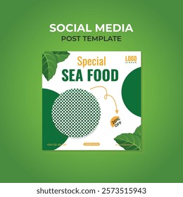 Special Seafood Offer. Social Media Post Design Template for restaurant marketing. Seafood Selling.