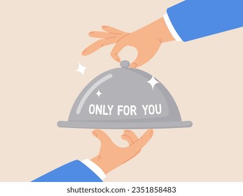 Special service only for you. Answer or solution concept, best selection for business, consulting, advice or knowledge to be success, businessman hand serve dining tray with the word only for you.