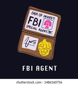 Special Services Agent Identity Of FBI Agent Id. Men In Black And Xfiles Inspired. Perfect Space Theme Illustration For Kids Tshirt And Fabric Design. 90s Tshirt. Vector, Illustration, Flat. - Vector