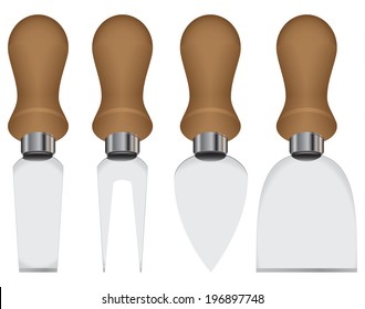 A special set of knives to work with cheese. Vector illustration.