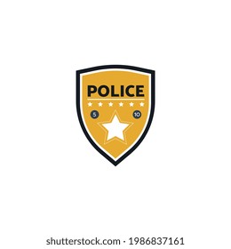 A special shield-shaped label for a police officer, security guard, or detective. Vector illustration of a cop badge isolated on a white background.