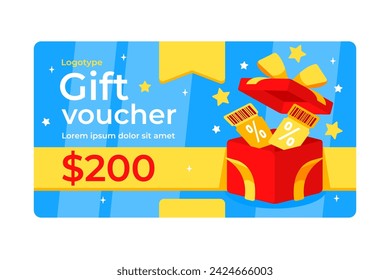 Special Shopping Treat 200 Gift Voucher with a Festive Box and Discount Tickets Design