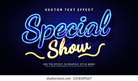 Special show 3d editable vector text effect, with blue light color theme.