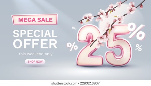 Special spring discount as a gift to the buyer, -25 Percentage off sale. Vector illustration