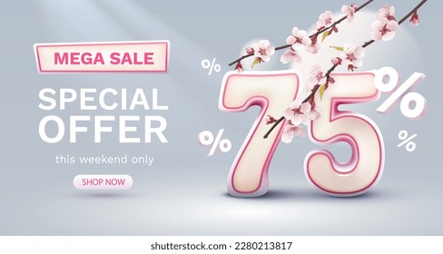 Special spring discount as a gift to the buyer, -75 Percentage off sale. Vector illustration