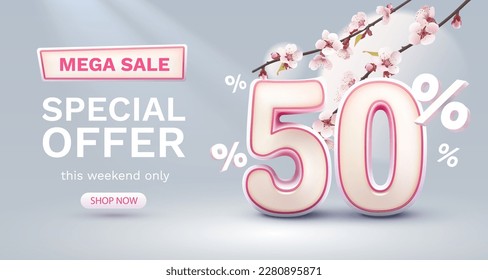 Special spring discount as a gift to the buyer, -50 Percentage off sale. Vector illustration