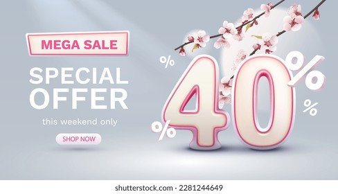 Special spring discount as a gift to the buyer, -40 Percentage off sale. Vector illustration