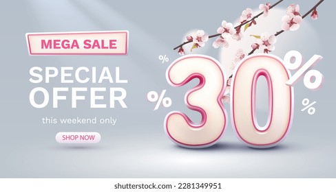 Special spring discount as a gift to the buyer, -30 Percentage off sale. Vector illustration