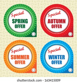 Special spring offer, autumn offer, summer offer, winter offer label. Vector.