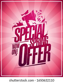 Oferta especial de primavera diseño de afiches, venta de resortes banderín vectorial