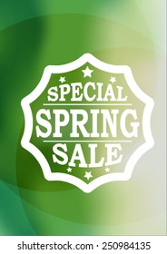 Special Spring Sale Typography Sticker, Tag , Banner on Green Background . Vector Illustration .