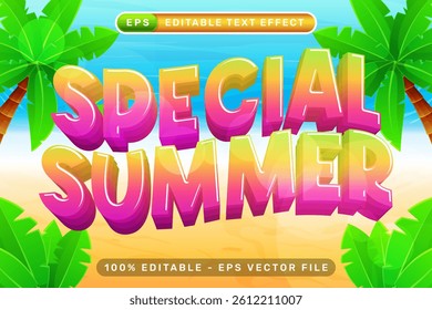 special summer 3d text effect and editable text effect with a beach background