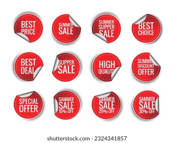 Special summer offer stickers. Sticker pack best choice, order now, special offer, new, free delivery sale banners. Red ribbons, tags and stickers. Vector illustration.