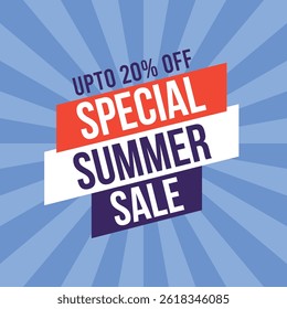 Special Summer Sale, Up to 20% Off, Bright Banner For Your Website. Vector Illustration. 