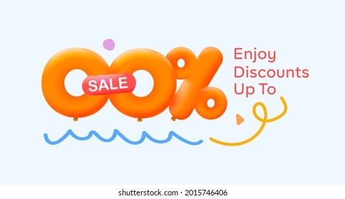 Special summer sale banner 0% discount in form of 3d yellow balloons sun Vector design seasonal shopping promo advertisement illustration 3d numbers for tag offer label Enjoy Discounts Up to 0% off