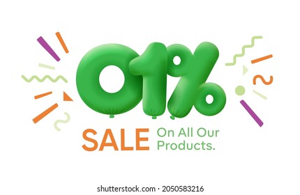 Special summer sale banner 1% discount in form of 3d balloons Green Vector design seasonal shopping promo advertisement illustration 3d numbers for tag offer label Enjoy Discounts Up to 1% off